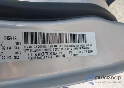 2014 Dodge Journey Sxt z USA, uszkodzony, nr VIN 3C4PDCBG3ET229894